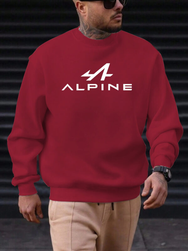 Men'S Alpine Graphic Casual Crew Neck Sweatshirt, 100% Polyester Knit Fabric, Regular Fit, Slight Stretch, Solid Color, 250g/m² - Comfortable and Stylish - Image 4