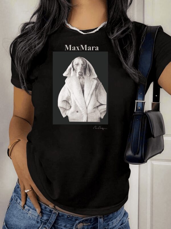 Women'S Max Mara Graphic Tee - Vintage Print, Short Sleeve, Round Neck, Casual Comfort Fit, White with Black & Golden Design, All-Season Versatile Top for Casual Attire - Image 2