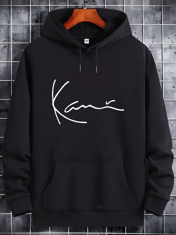 Men's Casual Hoodie with Inspirational 'Kane' Cursive Print - Stretch Polyester, Kangaroo Pocket & Adjustable Drawstring Hood - All-Season Comfort Fit Black Pullover Sweatshirt, Functional Front Pocket, Machine Washable Top