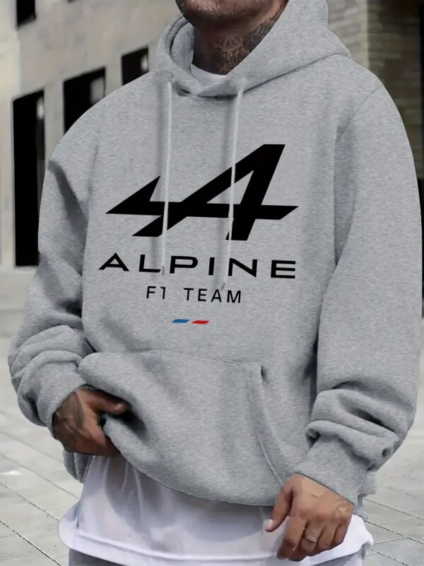 Men'S Stylish "Alpine F1 Team" Graphic Hoodie - Blue, Casual, All-Season Pullover with Pockets, Casual Wear|Bold Print Hoodie|Comfortable Fit, Essential Hoodie - Image 3