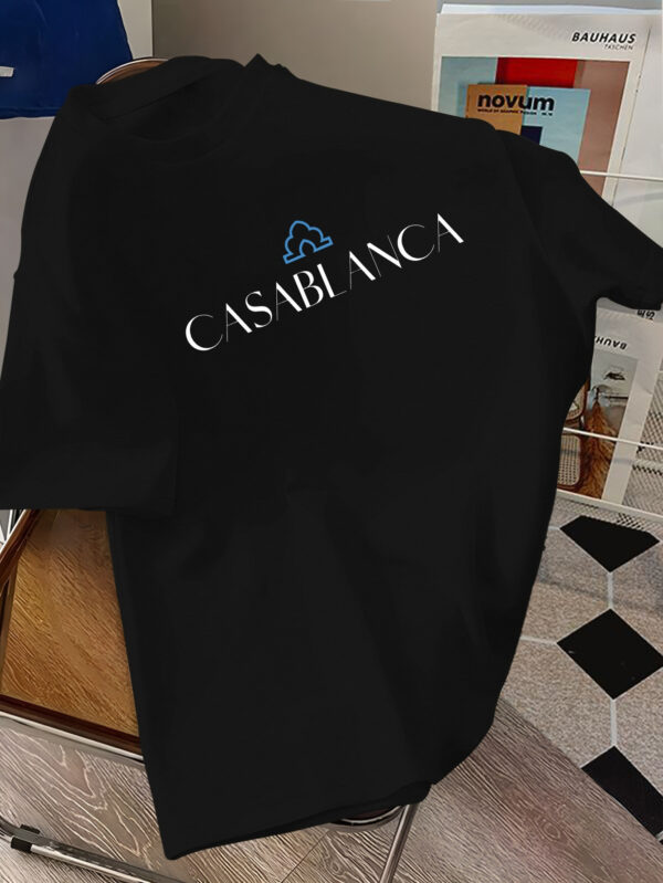 Men's Casablanca Logo Graphic T-Shirt - Short Sleeve, Royal Blue, Moroccan-Inspired Print, Lightweight Polyester, Summer Casual Wear - Image 3