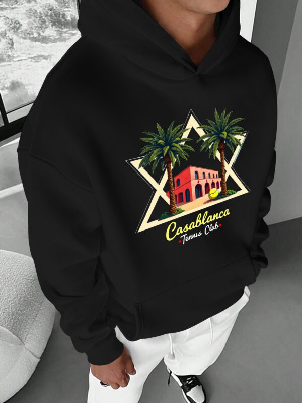 Casablanca Tennis Club Men'S Casual Hoodie - Vibrant Graphic Print, Loose Fit, Long Sleeve with Front Pocket, Perfect for Fall/Winter Outdoor Activities, Casual Wear Hoodie|Playful Graphic Hoodie|Pocketed Hoodie, Sweater Hoodie - Image 2