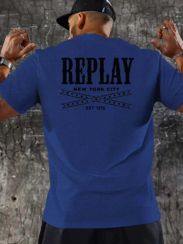 REPLAY Men's Vintage 1975 Graphic T-Shirt - Casual Short Sleeve Summer Tee with Geometric Print, Lightweight Breathable Fabric, Regular Fit, Machine Washable, Casual Attire - Image 4