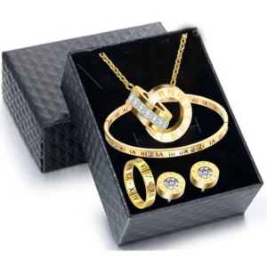 Luxury Roman Numeral Necklace Earring Bracelet Ring Set For Women Never Fade 316l Stainless Steel Wedding Jewelry Set Gift Box - Jewelry Sets - zinifashion