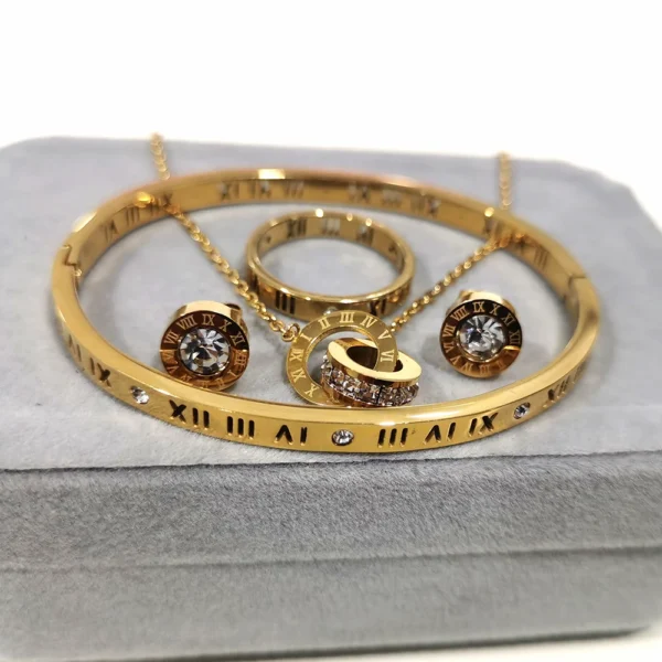 Luxury Roman Numeral Necklace Earring Bracelet Ring Set For Women Never Fade 316l Stainless Steel Wedding Jewelry Set Gift Box - Jewelry Sets - zinifashion - Image 5