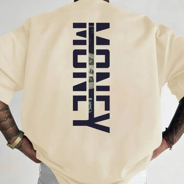A men's short-sleeved t-shirt printed with English pattern fashionable casual crew neck top spring and summer outdoor men's . - Image 2