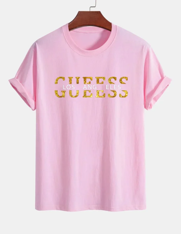 Women's T-shirt 100% pure cotton summer casual loose fashion GUESS Los Angeles letter printed round neck short sleeved T-shirt - Image 3