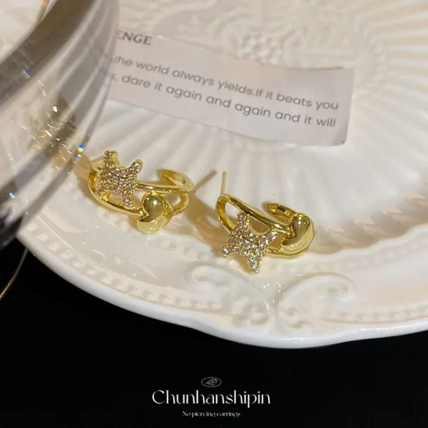 Luxurious retro C-shaped heart-shaped earrings fashionable and exquisite luxurious ear clip accessories jewelry gifts - Image 2