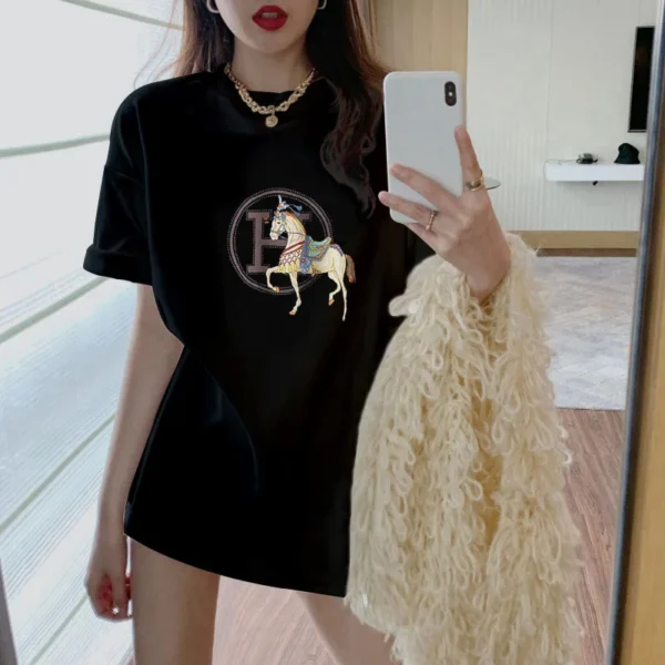 French Luxury Brand He Rmes 2025 Spring and Summer New Brand Logo Printing Daily Travel Sports Men and Women The Same T-shirt - zinifashion 1501 - Image 2