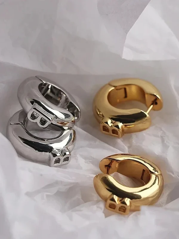 GHIDBK Double Decker Protruding B Hoop Earrings Small Chunky Wide Earring Hoops Statement Trendy Unusual Earrings For Women Gift - zinifashion 36 - Image 6