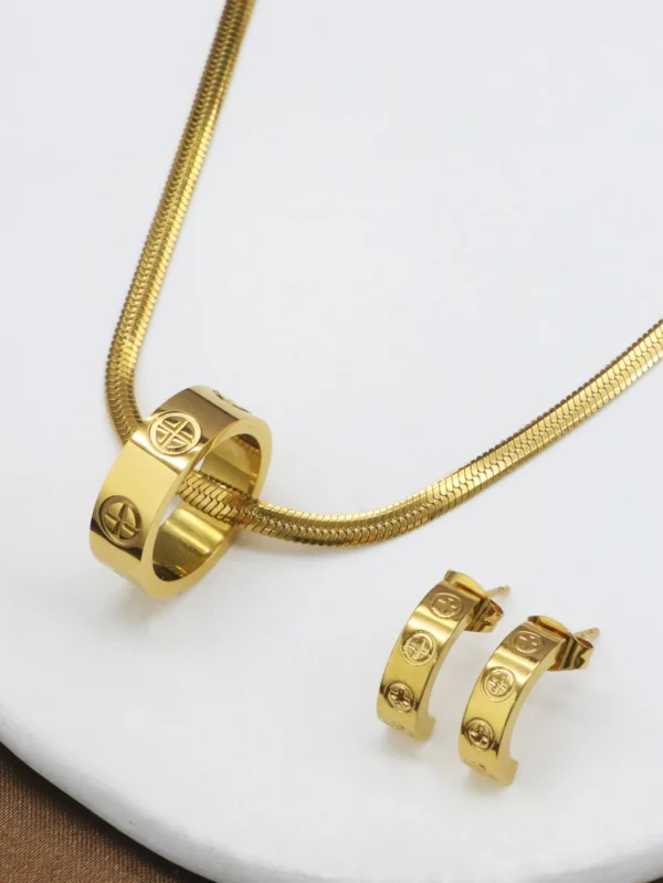 1 set/3pcs Fashion Design Couple Earrings Necklace Set For Women Men Stainless Steel Luxury Cute Jewelry Sets - zinifashion 36 - Image 3