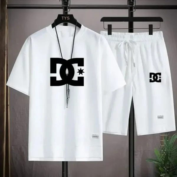 2025 Men's Summer Suit, Korean-style clothing, 2-piece set, men's casual wear, jogging pants, checkered T-shirt + shorts set - zinifashion - Image 2