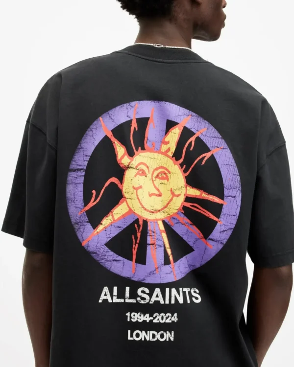 ALL SAINTS T-shirt Abstract Sun Print T-shirt Summer Hot-selling Harajuku Style Short-sleeved Street Wear Sports and Leisure .