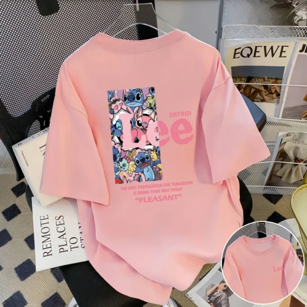 Olai Selection, Stitch Stitch Joint, Cotton Printed T-shirt, Men and Women with The Same Short Sleeve Fashion - zinifashion 1501 - Image 4