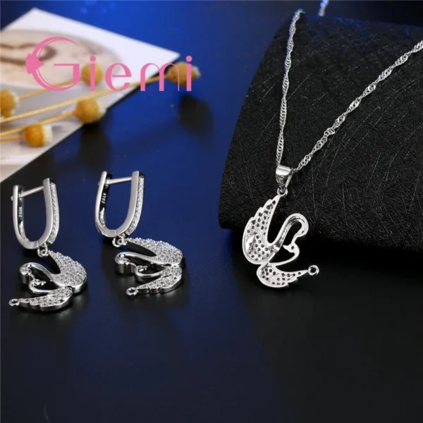 The Best Gift For Bride Two Swan Togetger 925 Sterling Silver Earrings+Necklace Crystal Jewelry Sets Cubic Zircon Bijoux - zinifashion 36 - Image 5