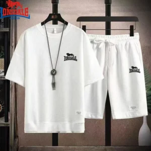 Embroidered LONSDALE Summer Men's Waffle Sets Casual T-Shirt And Shorts Set Male Sports Suit Tracksuit Loose Suits Size 3XL - zinifashion 200000343