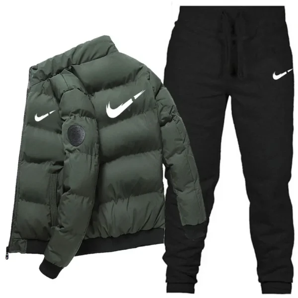 Men's Winter Thickened Warm down Cotton Jacket Pants Set Casual Stand Collar Long Pants Suit for Men Comfortable Soft Material - Image 2