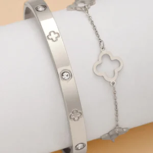 1 Set Fashion Light Luxury Stainless Steel Four Leaf Flower Bracelet, Suitable for Women Daily and Party Wear Gift for Friends - zinifashion 36