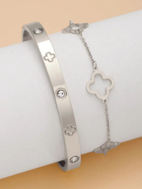 1 Set Fashion Light Luxury Stainless Steel Four Leaf Flower Bracelet, Suitable for Women Daily and Party Wear Gift for Friends - zinifashion 36