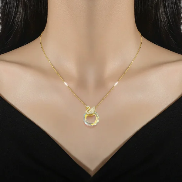 EILIECK 316L Stainless Steel Shine Cubic Zirconia Swan Pendant Necklace Gold Color Texture Metal Personalized Jewelry Neck Chain - zinifashion 36 - Image 6