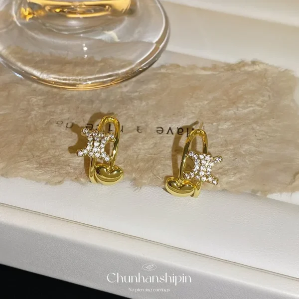 Luxurious retro C-shaped heart-shaped earrings fashionable and exquisite luxurious ear clip accessories jewelry gifts