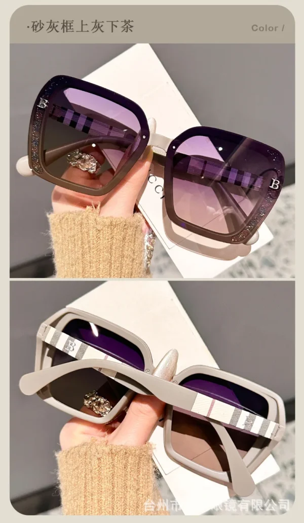 2025 new letter plaid glasses legs polarized high definition sunglasses women's light luxury high quality large frame sunglasses . - Image 6