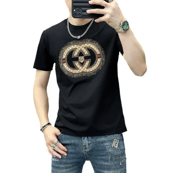 Men's Short Sleeve T-shirt Trendy Letter Embroidery Designer T Shirt Casual Slims Round Neck Sleeve Printed T-Shirt Graphic Tee - Image 5