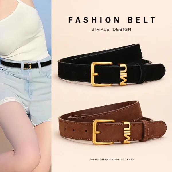 Vintage Suede Leather Women's Belt High-class Feeling Metal letter buckle Matching Skirt Jeans Cowhide Frosted Belt Fashion - zinifashion 200000297 - Image 4