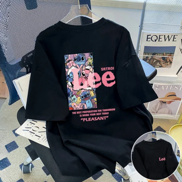 Olai Selection, Stitch Stitch Joint, Cotton Printed T-shirt, Men and Women with The Same Short Sleeve Fashion - zinifashion 1501 - Image 2
