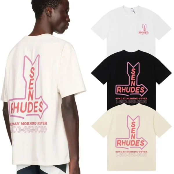 Rhude Rabbit Printing 2025 Summer New High Quality Double Yarn Short Sleeve T-Shirt Men's and Women's Couples - zinifashion 200000343