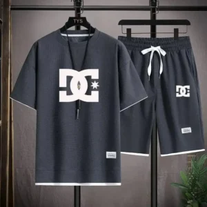 2025 Men's Summer Suit, Korean-style clothing, 2-piece set, men's casual wear, jogging pants, checkered T-shirt + shorts set - zinifashion
