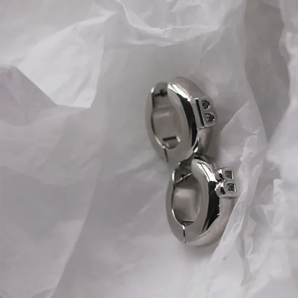 GHIDBK Double Decker Protruding B Hoop Earrings Small Chunky Wide Earring Hoops Statement Trendy Unusual Earrings For Women Gift - zinifashion 36 - Image 5
