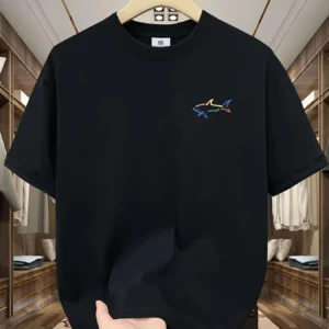 Men's Summer 100 Cotton Fashionable Casual Loose Plus Size Shark Pattern Printed Sports Round Neck Short Sleeved T-shirt Top - zinifashion 200000343