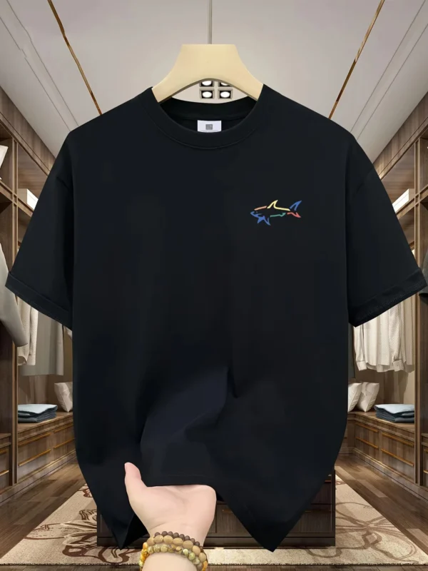 Men's Summer 100 Cotton Fashionable Casual Loose Plus Size Shark Pattern Printed Sports Round Neck Short Sleeved T-shirt Top - zinifashion 200000343