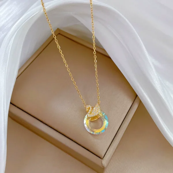 EILIECK 316L Stainless Steel Shine Cubic Zirconia Swan Pendant Necklace Gold Color Texture Metal Personalized Jewelry Neck Chain - zinifashion 36 - Image 3