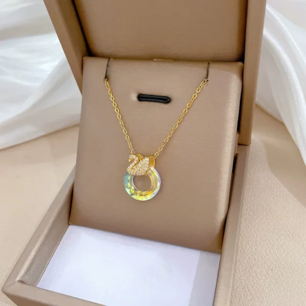 EILIECK 316L Stainless Steel Shine Cubic Zirconia Swan Pendant Necklace Gold Color Texture Metal Personalized Jewelry Neck Chain - zinifashion 36 - Image 5