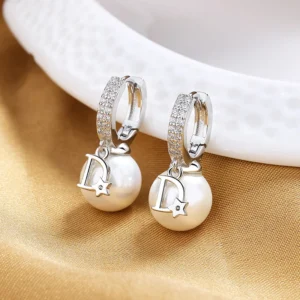 ZAKOL Korean Fashion Pearl Drop Earrings for Women Luxury Elegant Shiny Zircon D-letter Charm Hoop Earring Wedding Jewelry - zinifashion 36