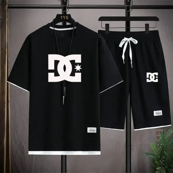 2025 Men's Summer Suit, Korean-style clothing, 2-piece set, men's casual wear, jogging pants, checkered T-shirt + shorts set - zinifashion - Image 4