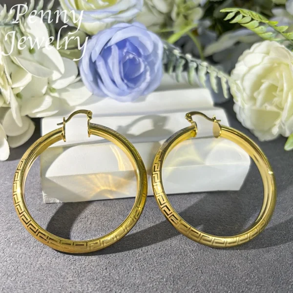 Big Round 18K Gold Plated Hoop Earrings for Women Copper Vintage Circle Earring Party Wedding Gifts Italian African Jewelry Sets - zinifashion 36 - Image 5