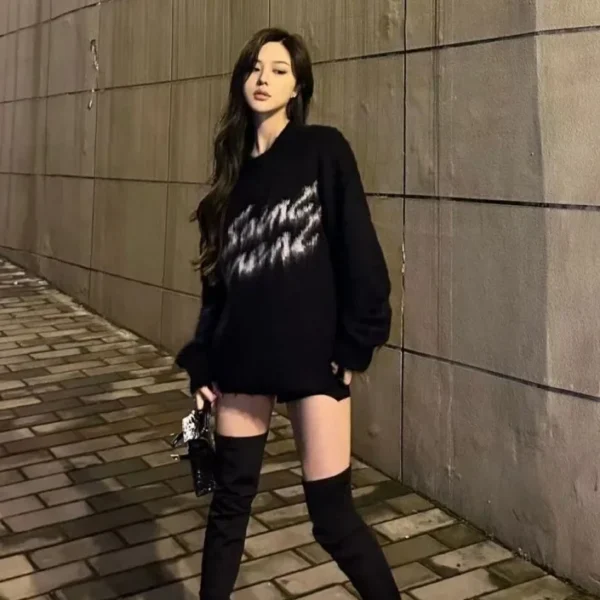 2025 Winter Women Monogram Jacquard Knitted Crew Neck Sweater with Graffiti Pullovers Long Sleeves Jumpers Autumn Woman Clothing. - Image 3