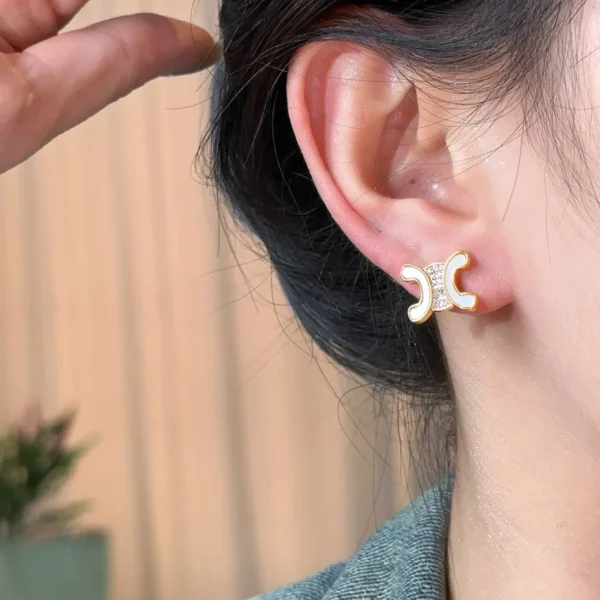 Double-Sided French Style Earrings Gold Plated S925 Pure Silver Needle Embedded with Miniature Diamonds Luxury Sensation Jewelry - Image 4