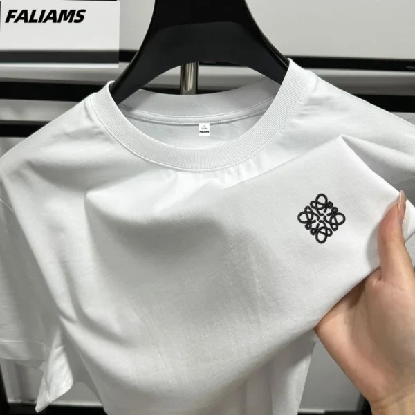 100% pure cotton men's T-shirt short sleeved summer new fashion pattern embroidered Korean casual round neck breathable menswear - zinifashion 200000343