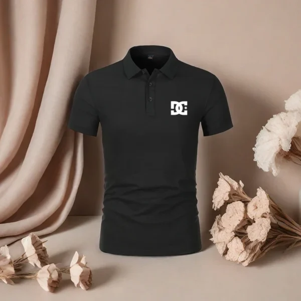 Summer New Men Casual Sports Solid Color Polo Shirt Trendy Brand Printed T-shirt Top Simple Fashion Collar Business Work Clothes - zinifashion 200000343 - Image 2