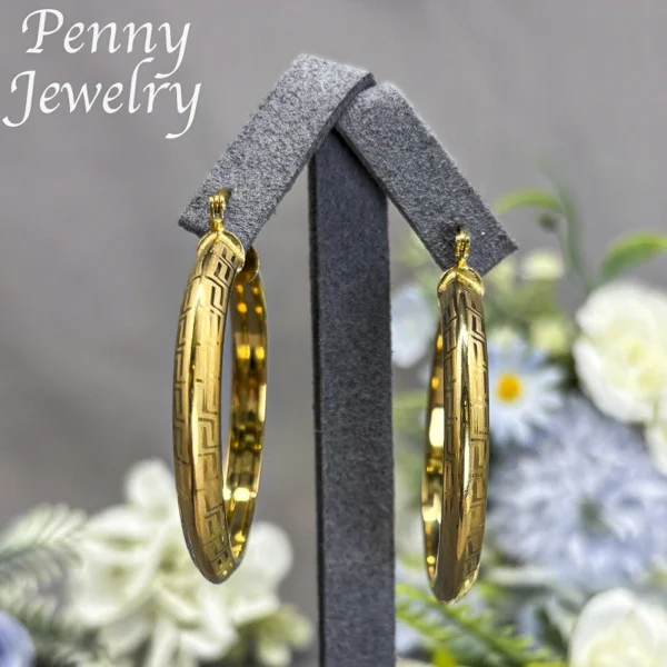 Big Round 18K Gold Plated Hoop Earrings for Women Copper Vintage Circle Earring Party Wedding Gifts Italian African Jewelry Sets - zinifashion 36 - Image 2
