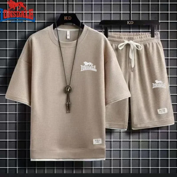 Embroidered LONSDALE Summer Men's Waffle Sets Casual T-Shirt And Shorts Set Male Sports Suit Tracksuit Loose Suits Size 3XL - zinifashion 200000343 - Image 4