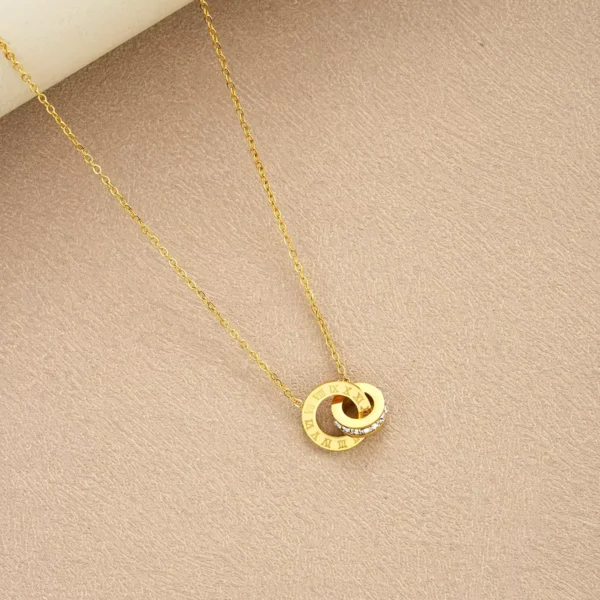 4Pcs/Set Stainless Steel Crystal Necklace Bracelet Earrings for Women Gold Color Interlocking Circles Roman Numbers Jewelry Sets - zinifashion 36 - Image 5