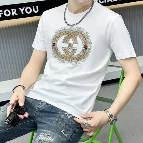 Men's Short Sleeve T-shirt Trendy Letter Embroidery Designer T Shirt Casual Slims Round Neck Sleeve Printed T-Shirt Graphic Tee - Image 4