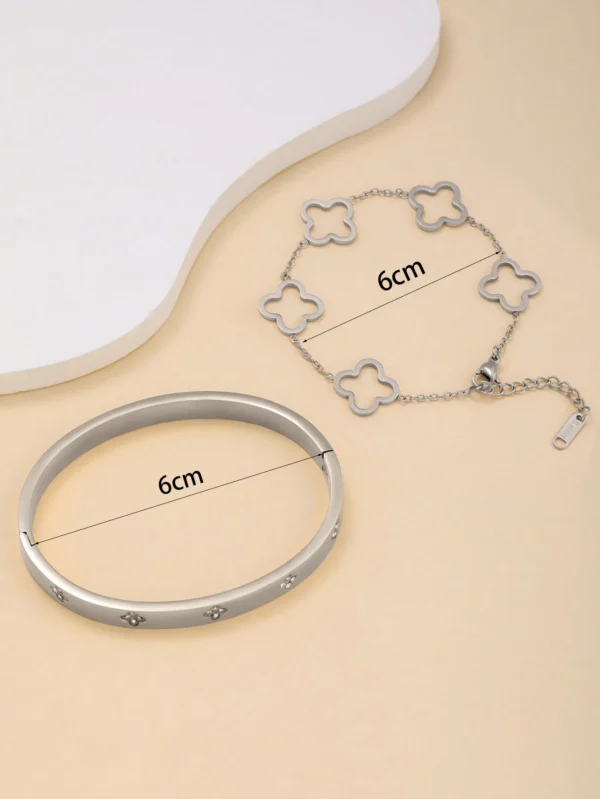 1 Set Fashion Light Luxury Stainless Steel Four Leaf Flower Bracelet, Suitable for Women Daily and Party Wear Gift for Friends - zinifashion 36 - Image 6
