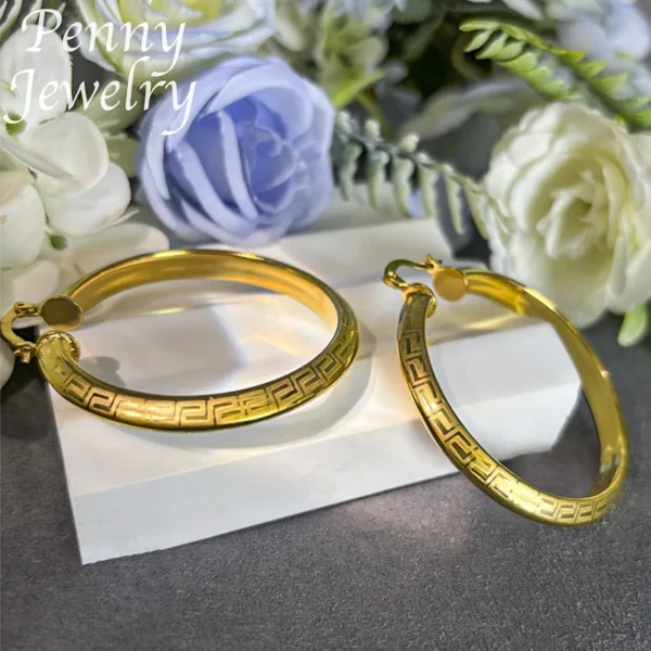 Big Round 18K Gold Plated Hoop Earrings for Women Copper Vintage Circle Earring Party Wedding Gifts Italian African Jewelry Sets - zinifashion 36 - Image 4