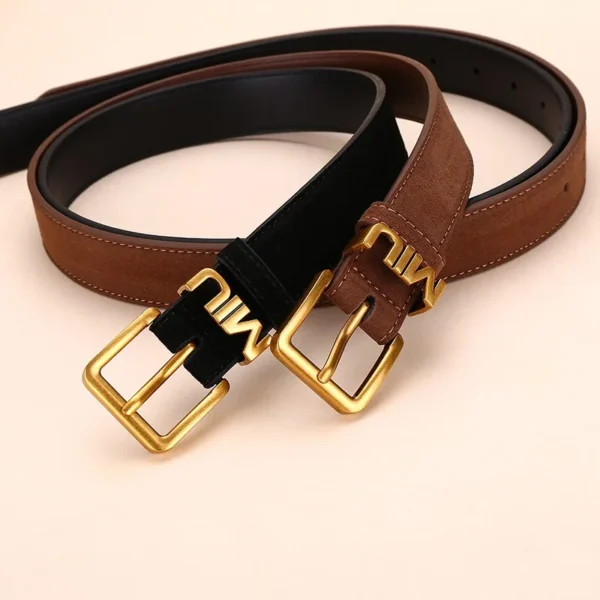 Vintage Suede Leather Women's Belt High-class Feeling Metal letter buckle Matching Skirt Jeans Cowhide Frosted Belt Fashion - zinifashion 200000297 - Image 3
